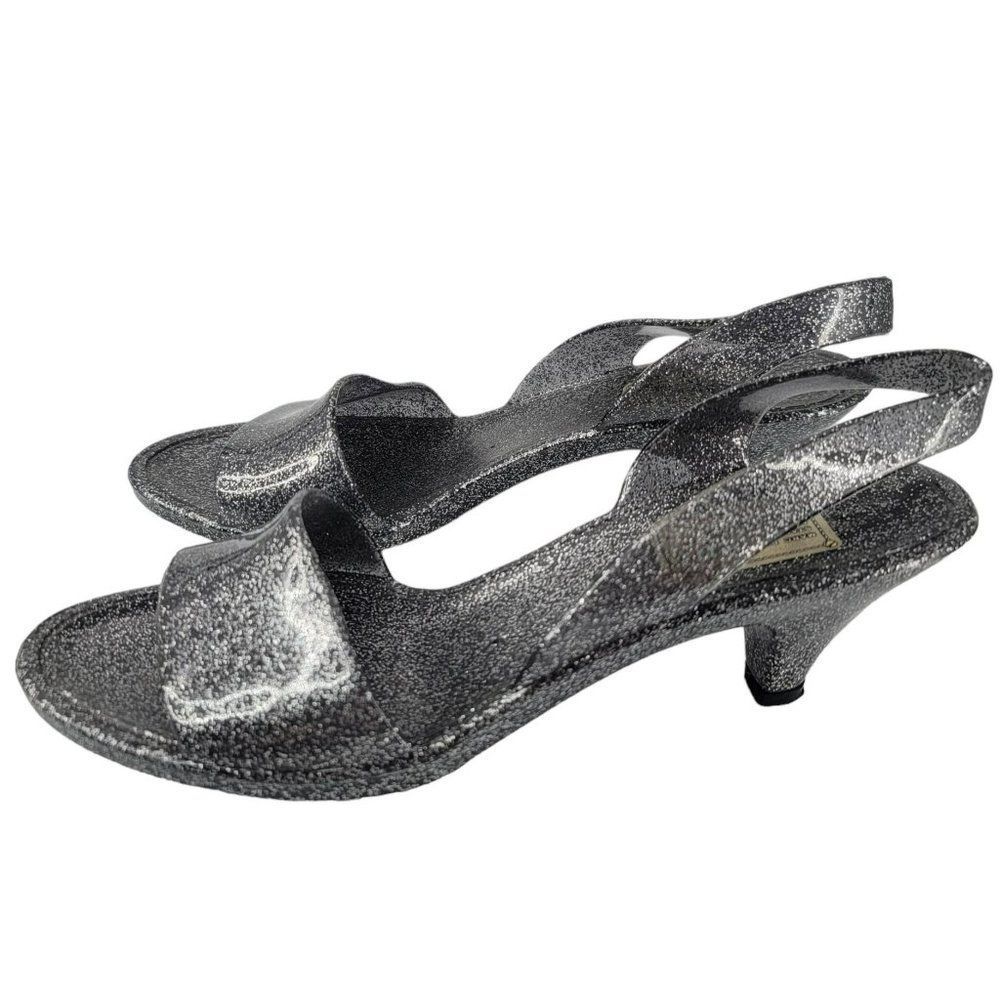 Marc Jacobs Designer Sandals Shoes Silver Glitter Jelly Heels Open Toe Women 8